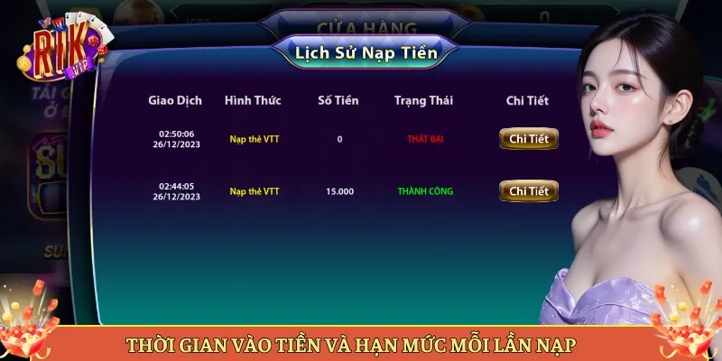 Thời Gian Vào Tiền Và Hạn Mức Mỗi Lần Nạp